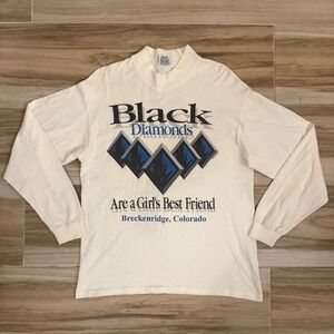 Vintage 1995 Cyrk Breckenridge Colorado Black Diamonds Mock Neck Shirt Mens M